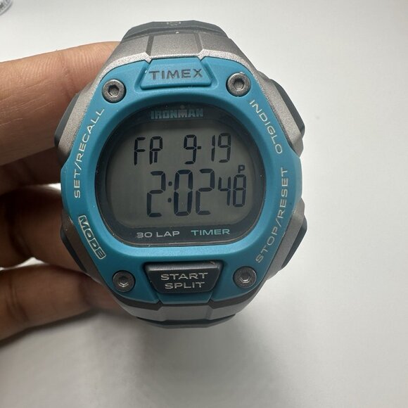 Timex Ironman Digital Watch Men Blue Gray 36MM WR 100 Meters New Battery 9 Inch - Picture 1 of 13